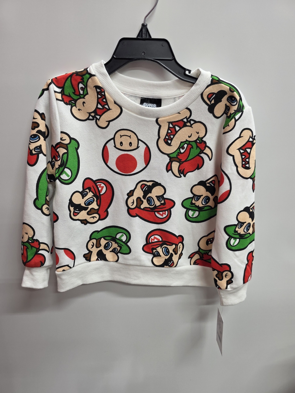 Kids White Super Mario Character Print Sweatshirt